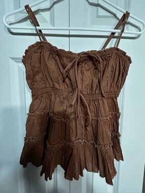 Aerie Camel Smocked Ruffle Cami